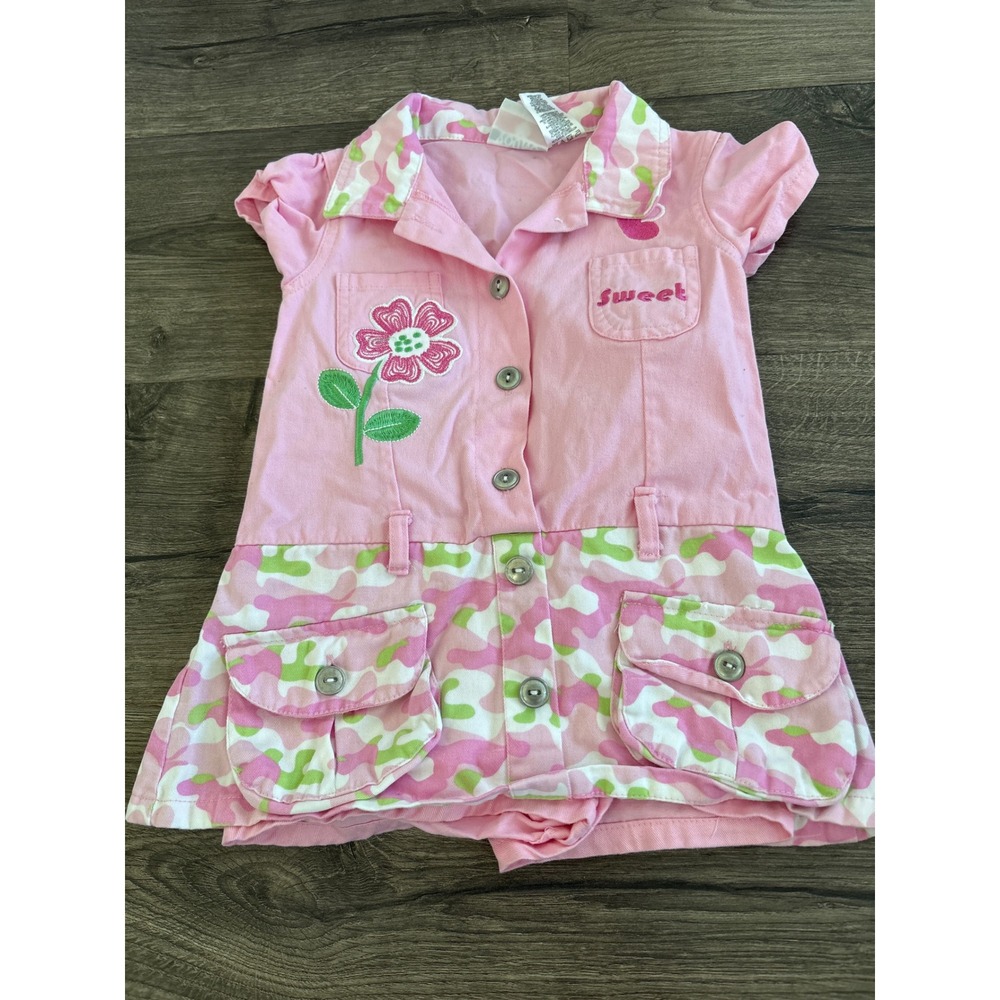 Young Hearts Girls Pink Camo Floral Skort Romper Toddler Size 3T Cotton Button